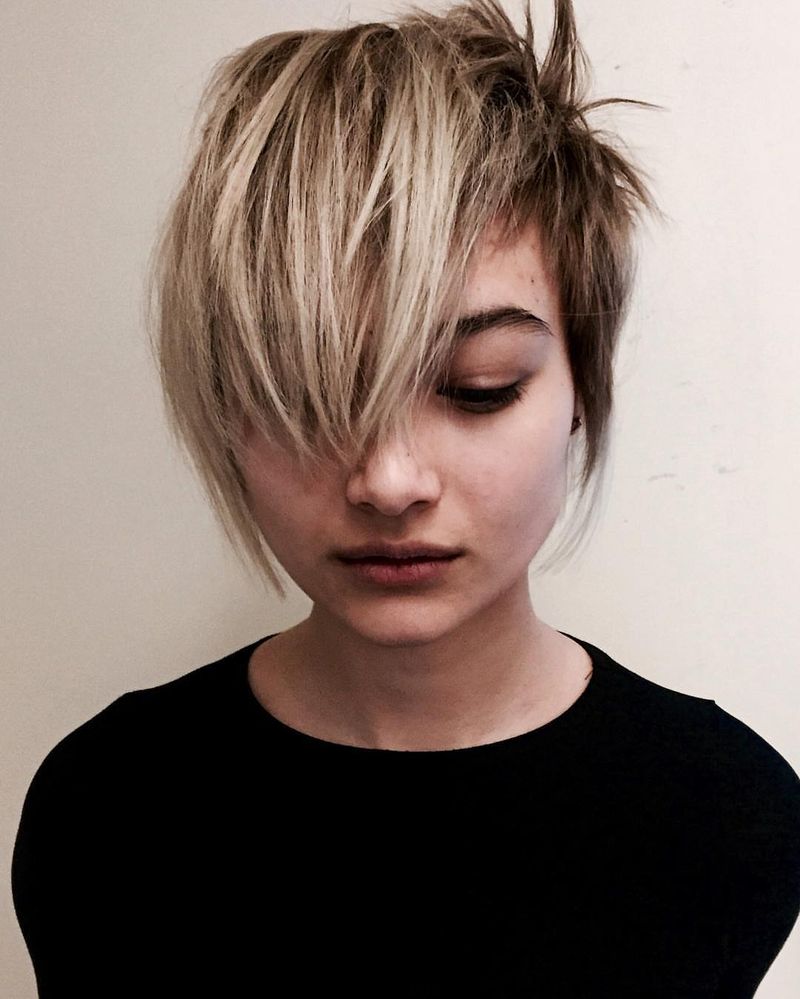 36. Asymmetrical Undercut Pixie with Long Bangs