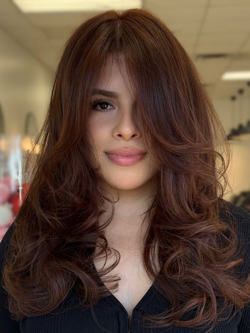 28. Auburn Butterfly Layers with Sweeping Fringe