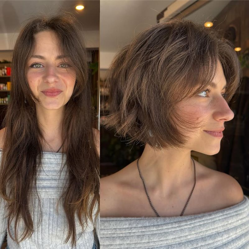 20. Before and After Choppy Brunette Bob
