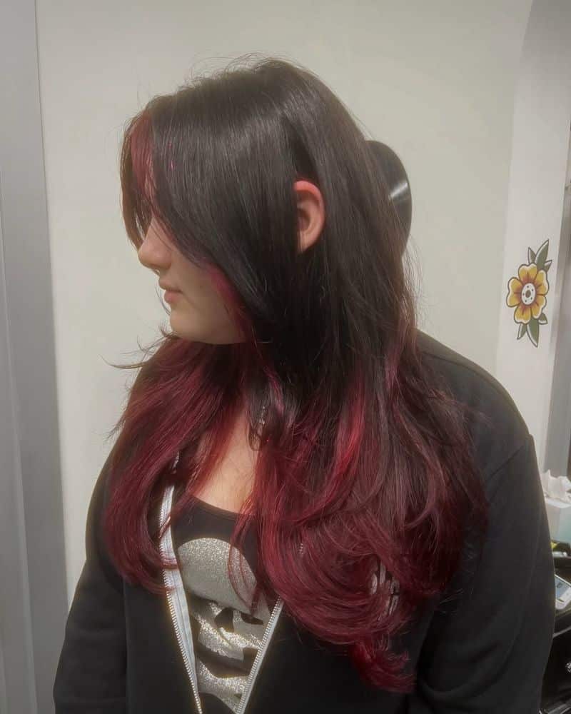 16. Black Cherry Layered Cut with Peekaboo Highlights
