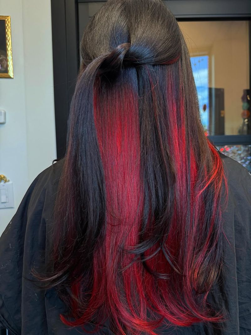 40. Black and Cherry Red Half-Up Peekaboo