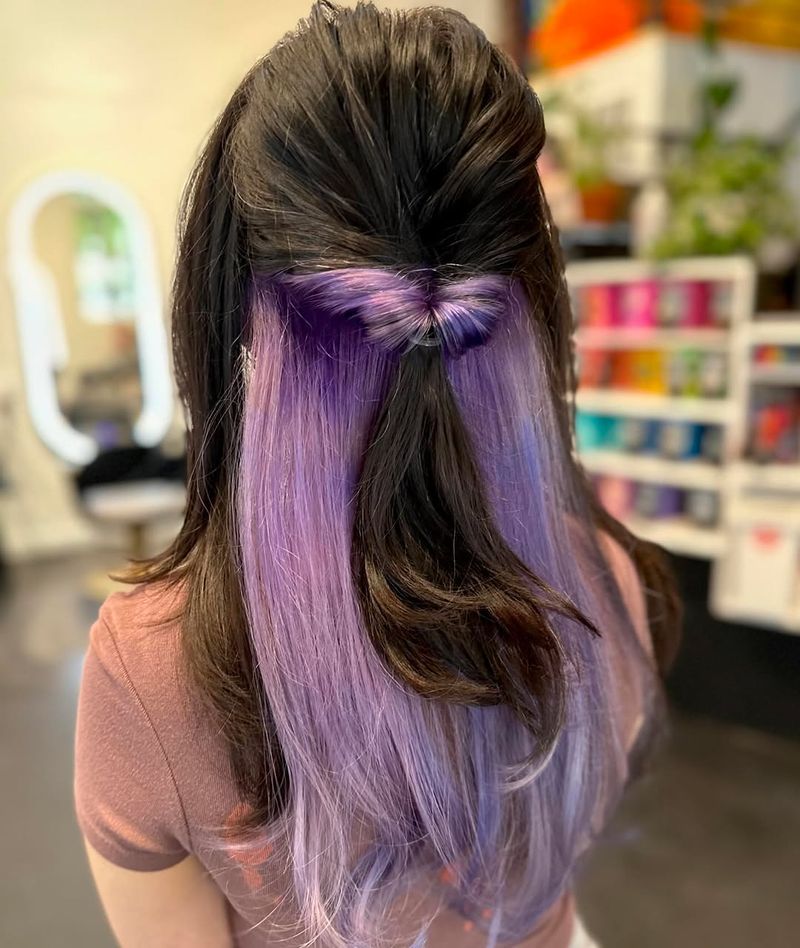 34. Black and Lavender Peekaboo Hair with Half-Up Twist