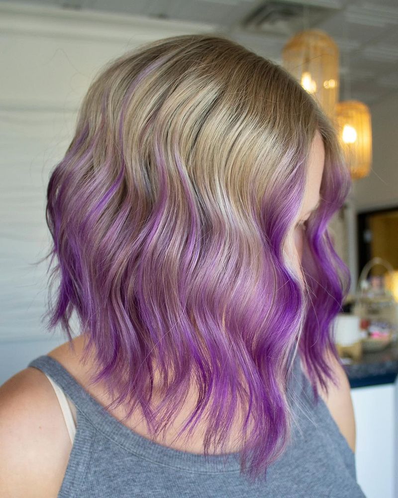 13. Blonde Lob with Violet Dipped Ends