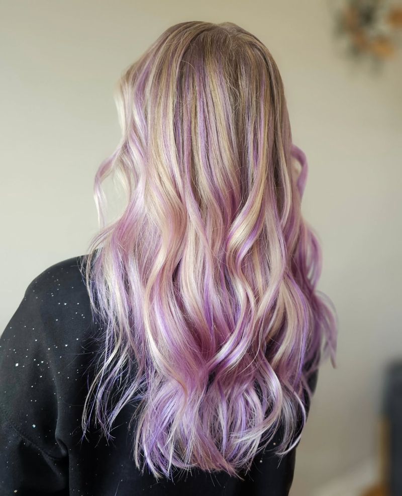 28. Blonde and Lilac Lowlight Waves