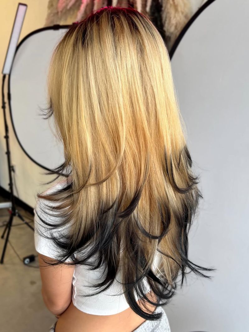 16. Blonde with Black Dip-Dyed Ends