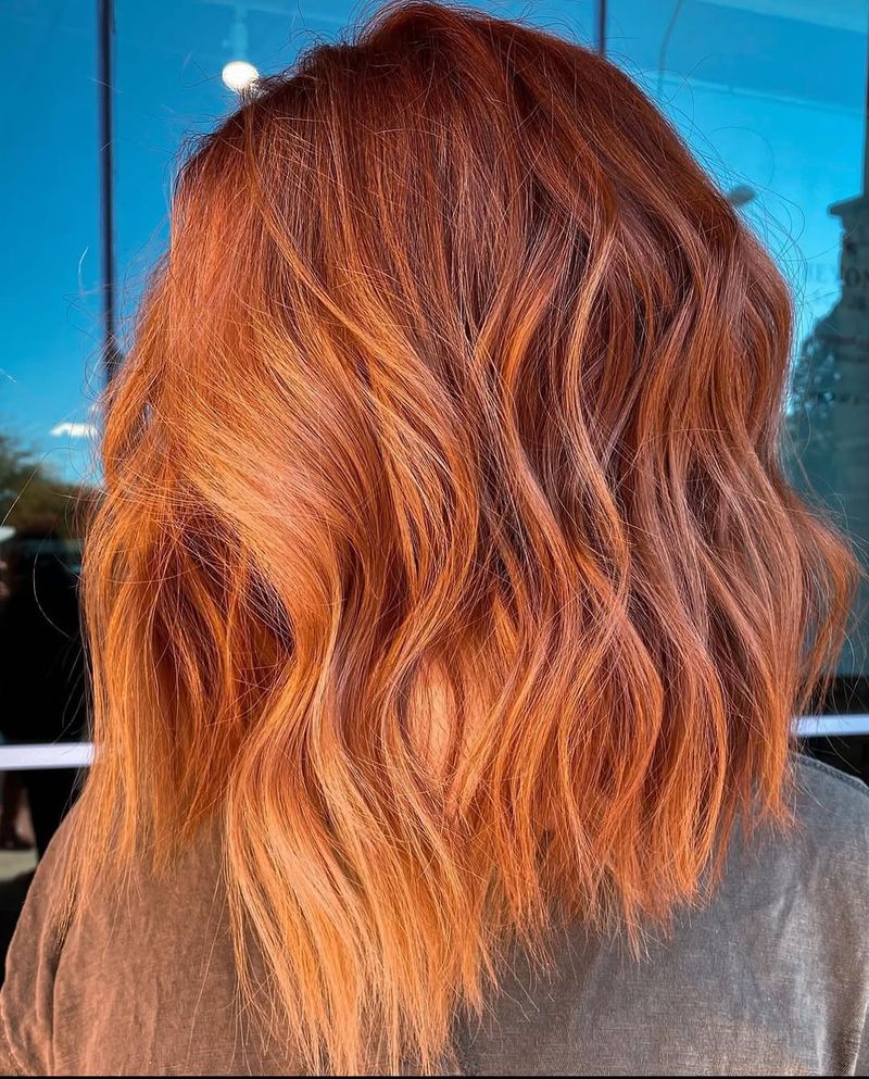 28. Bronzed Auburn Lob with Soft Waves