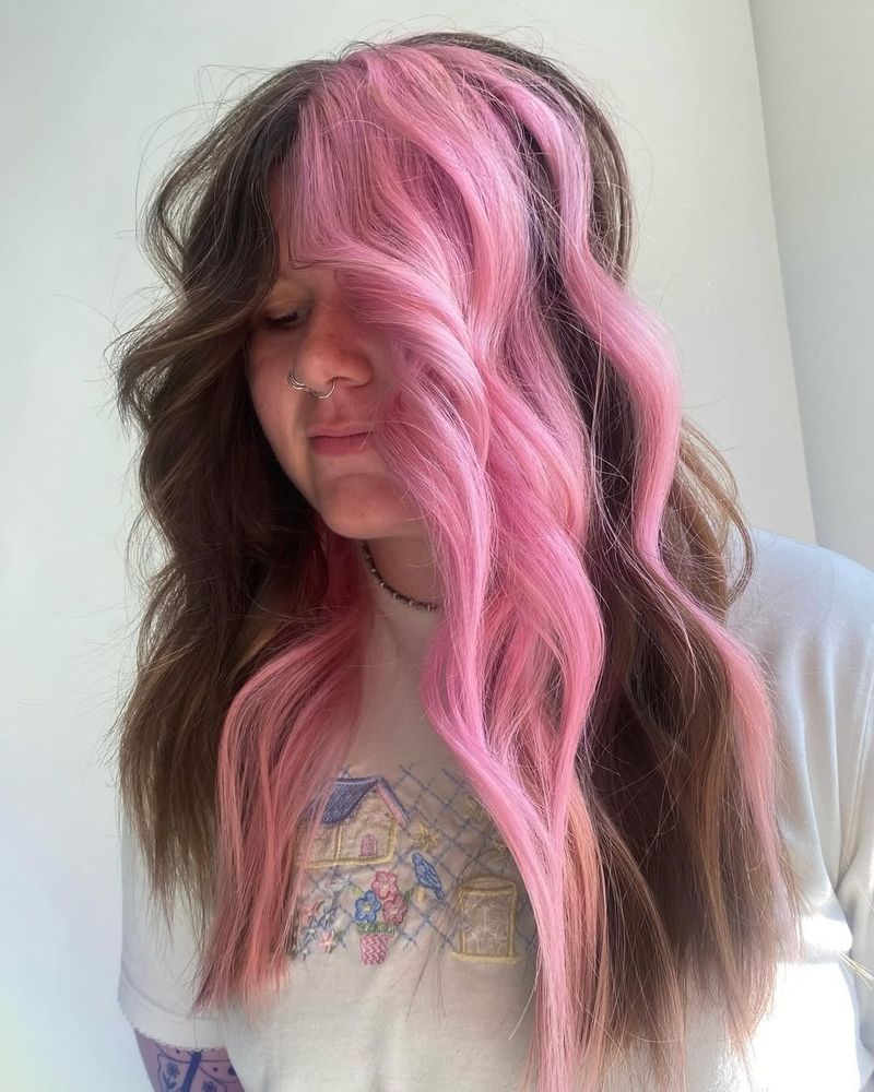 35. Brown Hair with Pink Money Piece