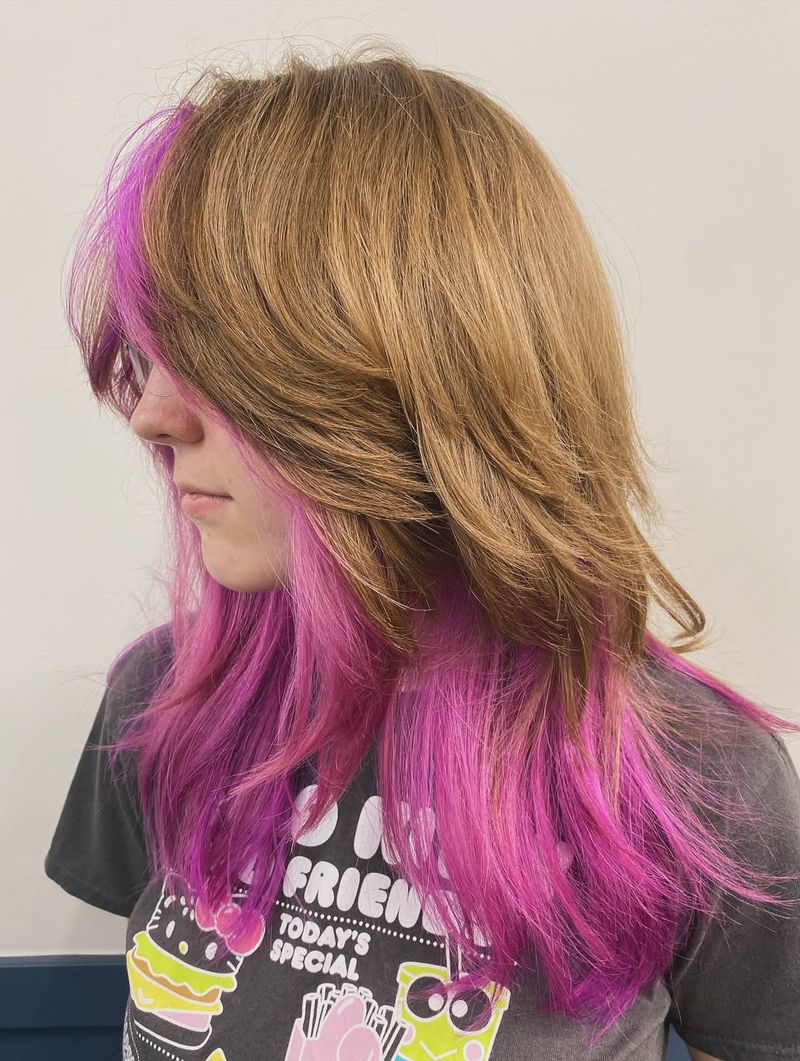 39. Brown and Magenta Peekaboo Wolf Cut