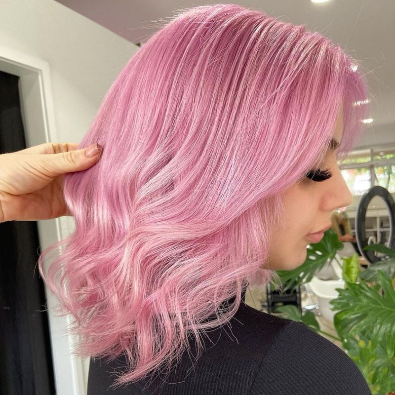 29. Bubblegum Pink Lob with Soft Waves