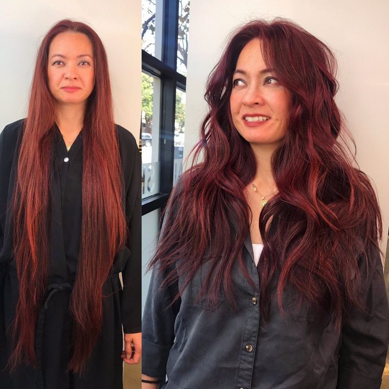 29. Burgundy Shag with Heavy Crown Layers