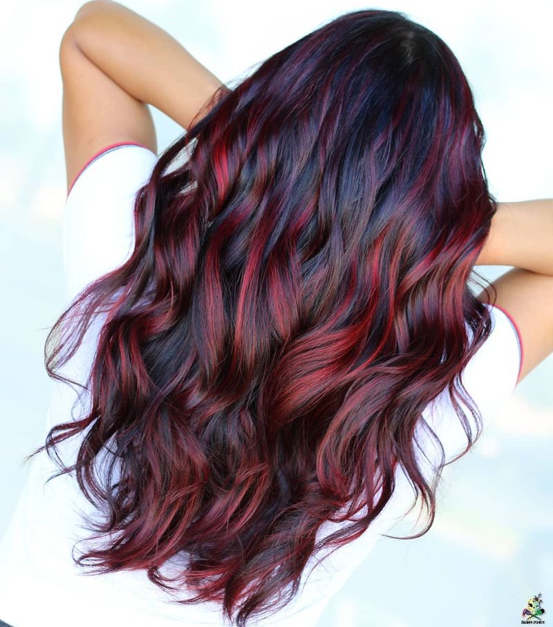 17. Burgundy Waves with Vivid Crimson Highlights