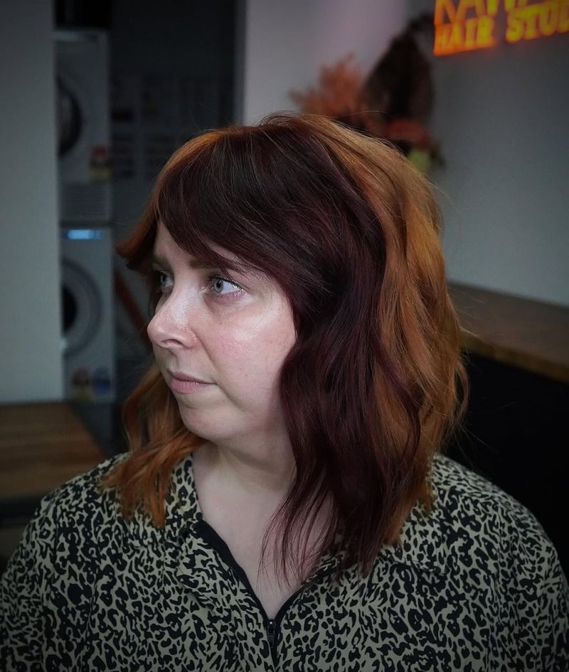 58. Burgundy and Copper Two-Tone Bob