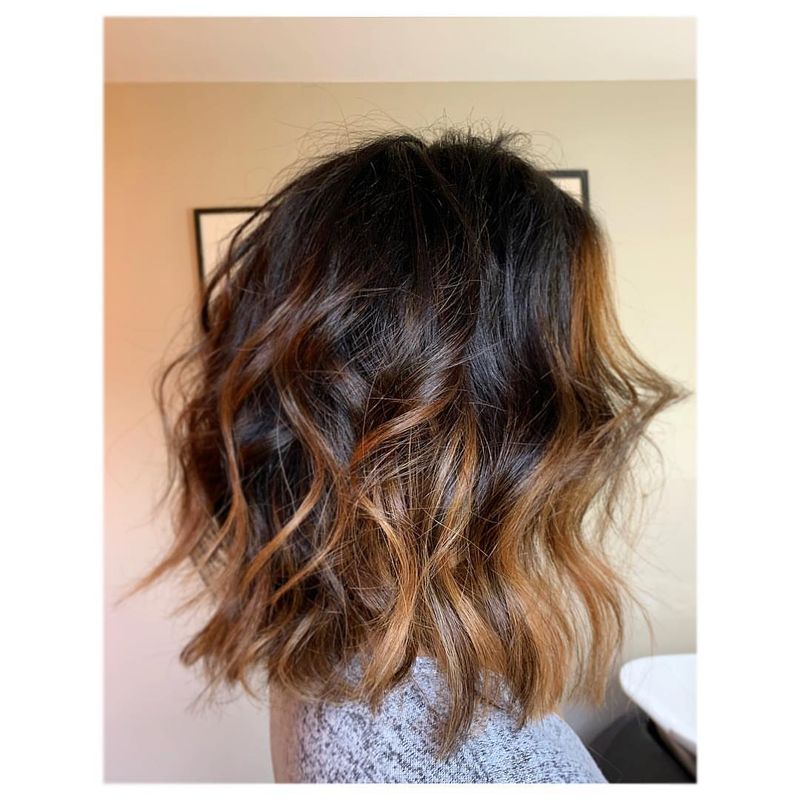 7. Caramel Balayage Lob