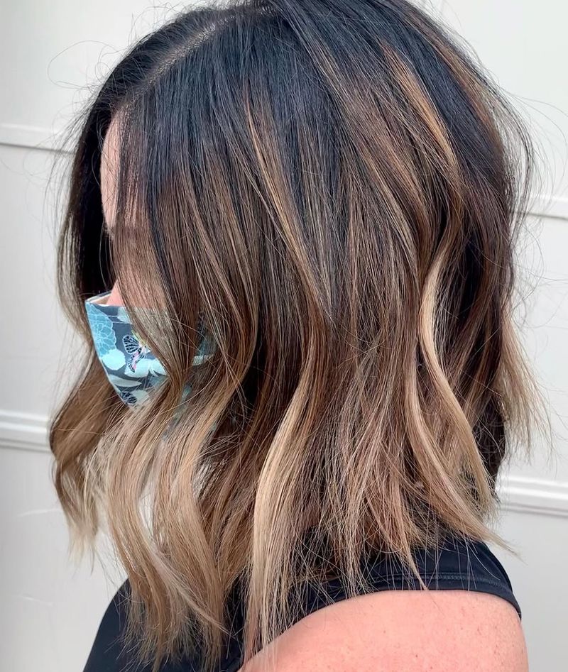 15. Caramel Balayage Shattered Lob