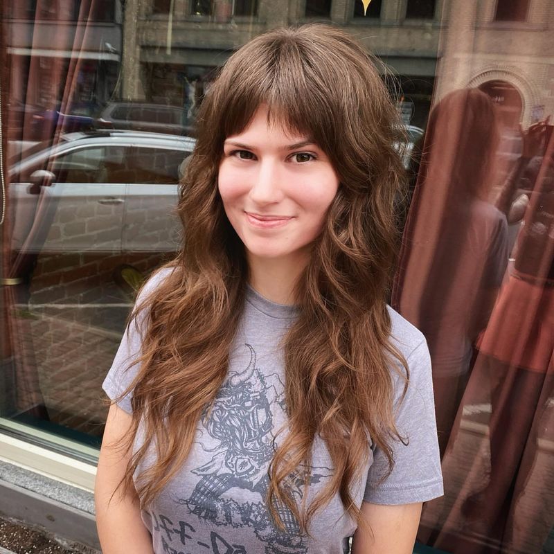 3. Caramel Brown Shag with Textured Micro Fringe
