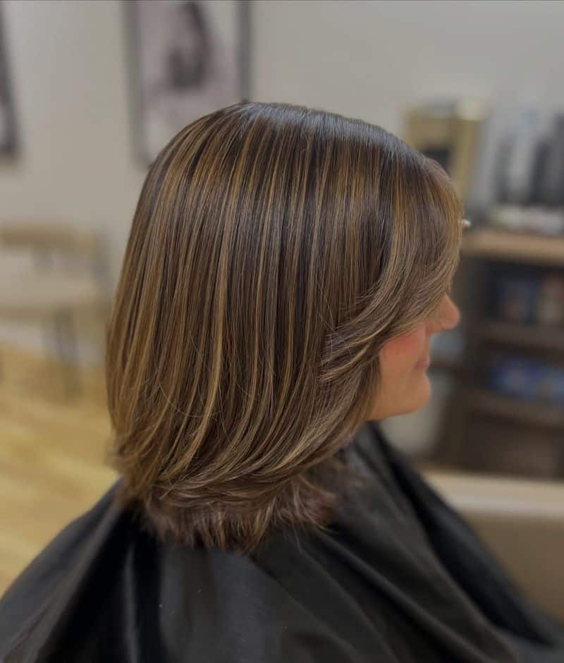 41. Caramel Highlighted Lob with Curved Ends
