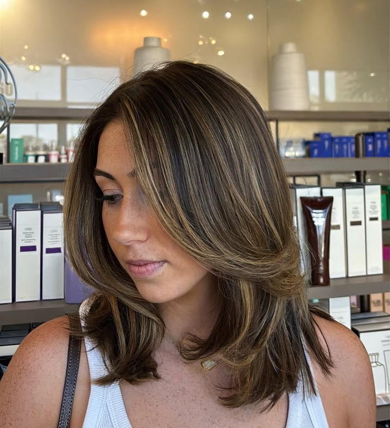 45. Caramel Highlighted Shoulder-Length Bob