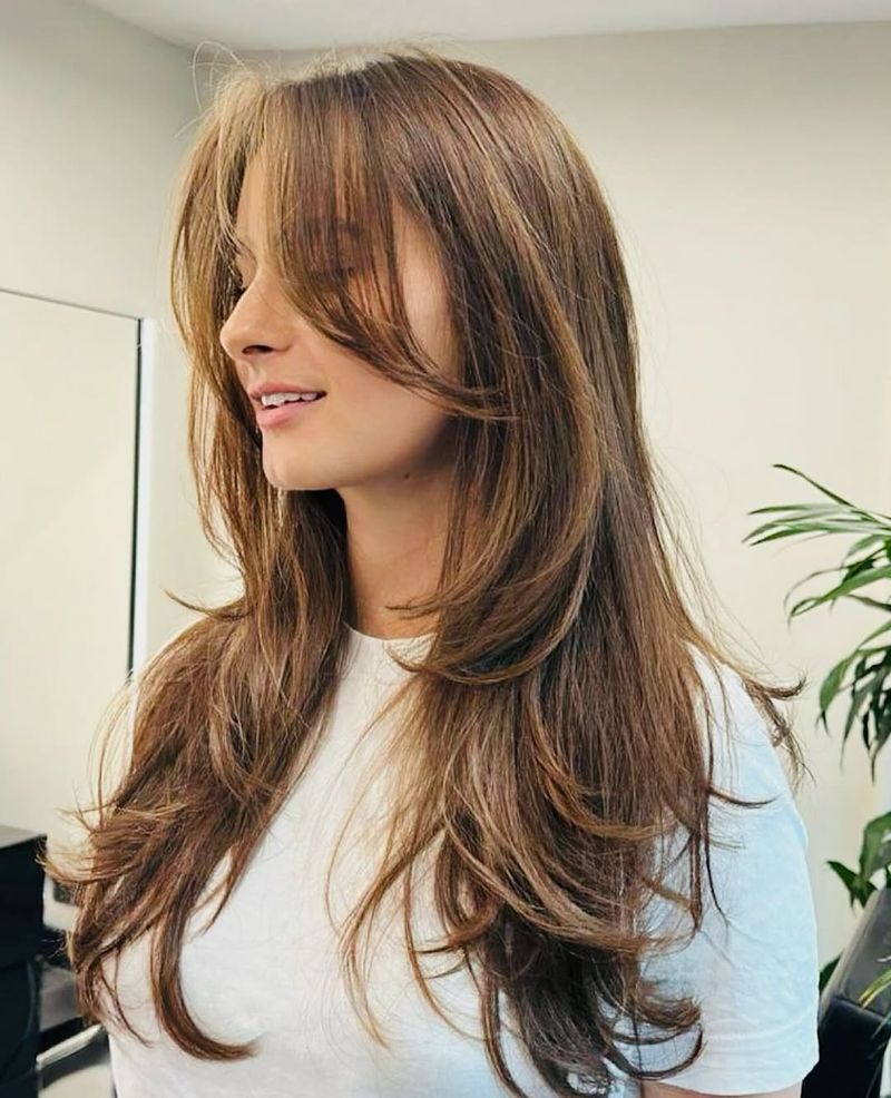 10. Caramel-Kissed Feathered Layers