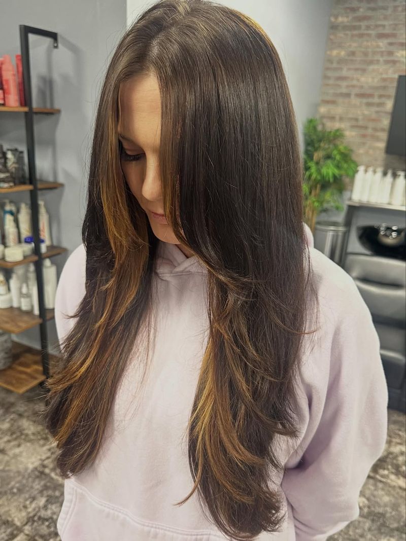 26. Caramel-Kissed Long Feathered Layers