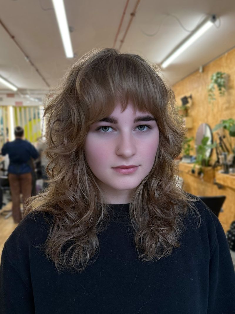 33. Caramel Soft Shag with Feathered Bangs