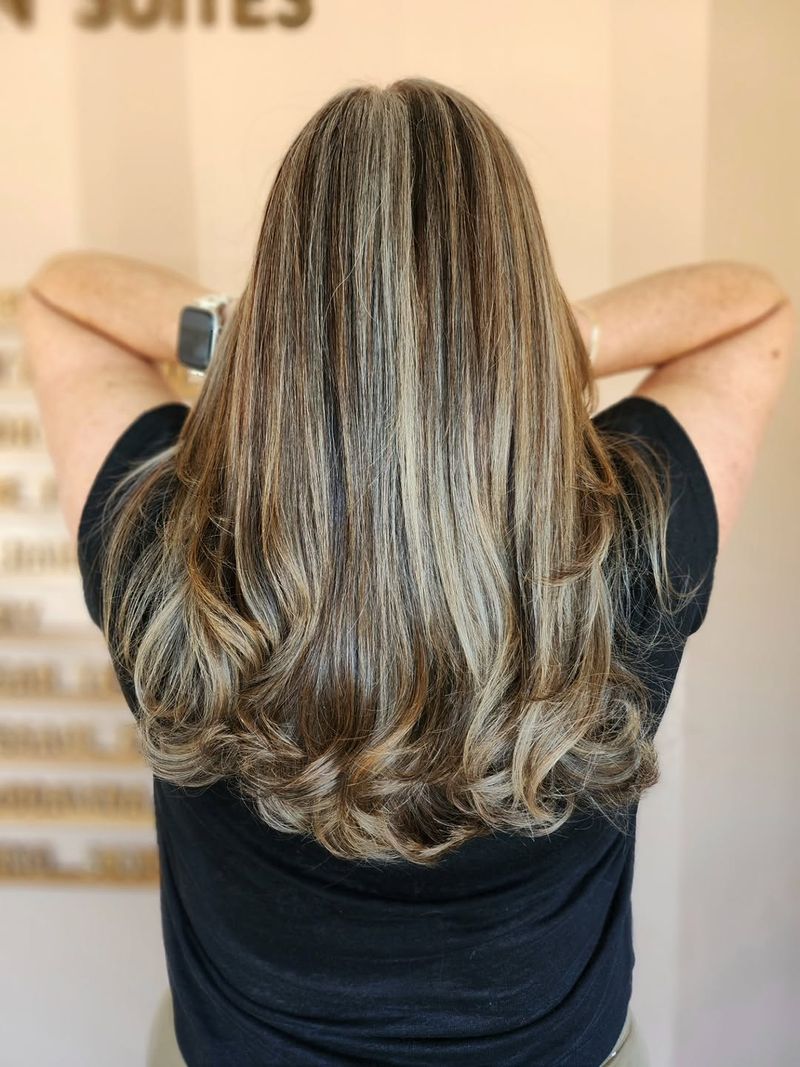 36. Caramel and Silver Foil Highlights on Long Hair