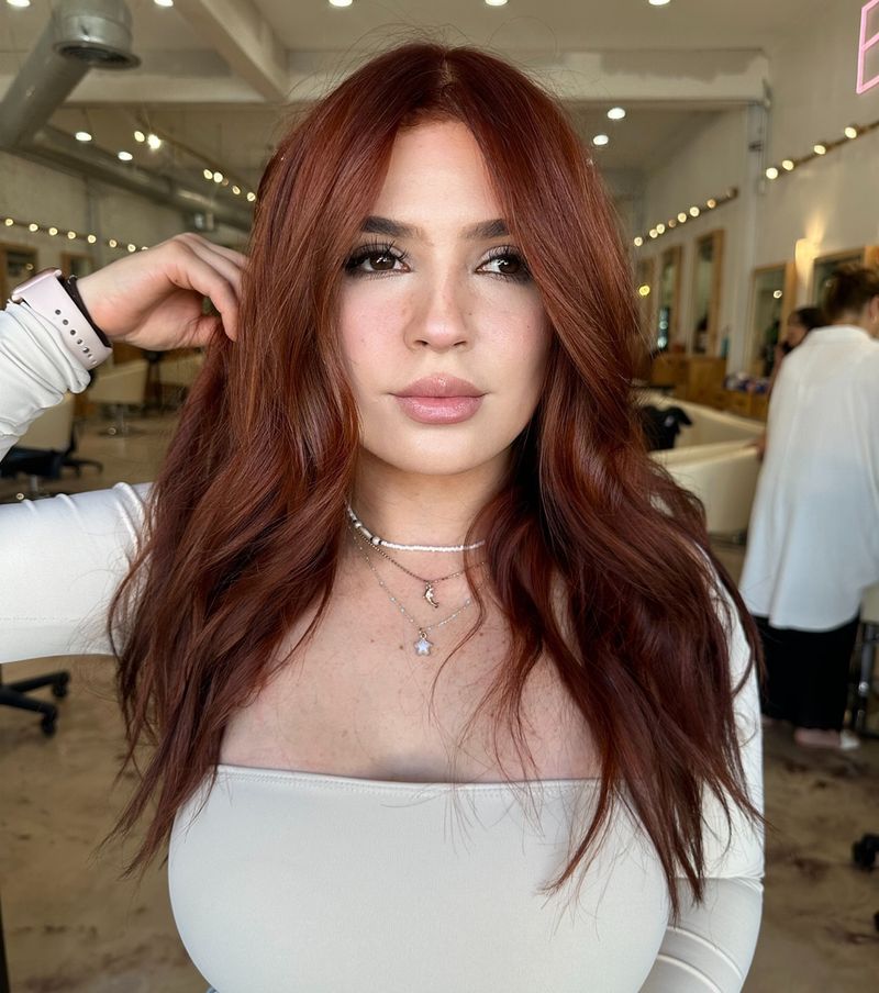 46. Center-Parted Auburn Waves