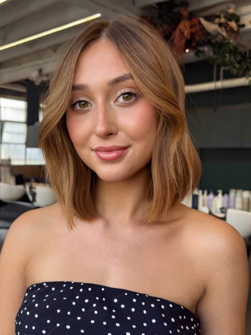 51. Center-Parted Caramel Lob