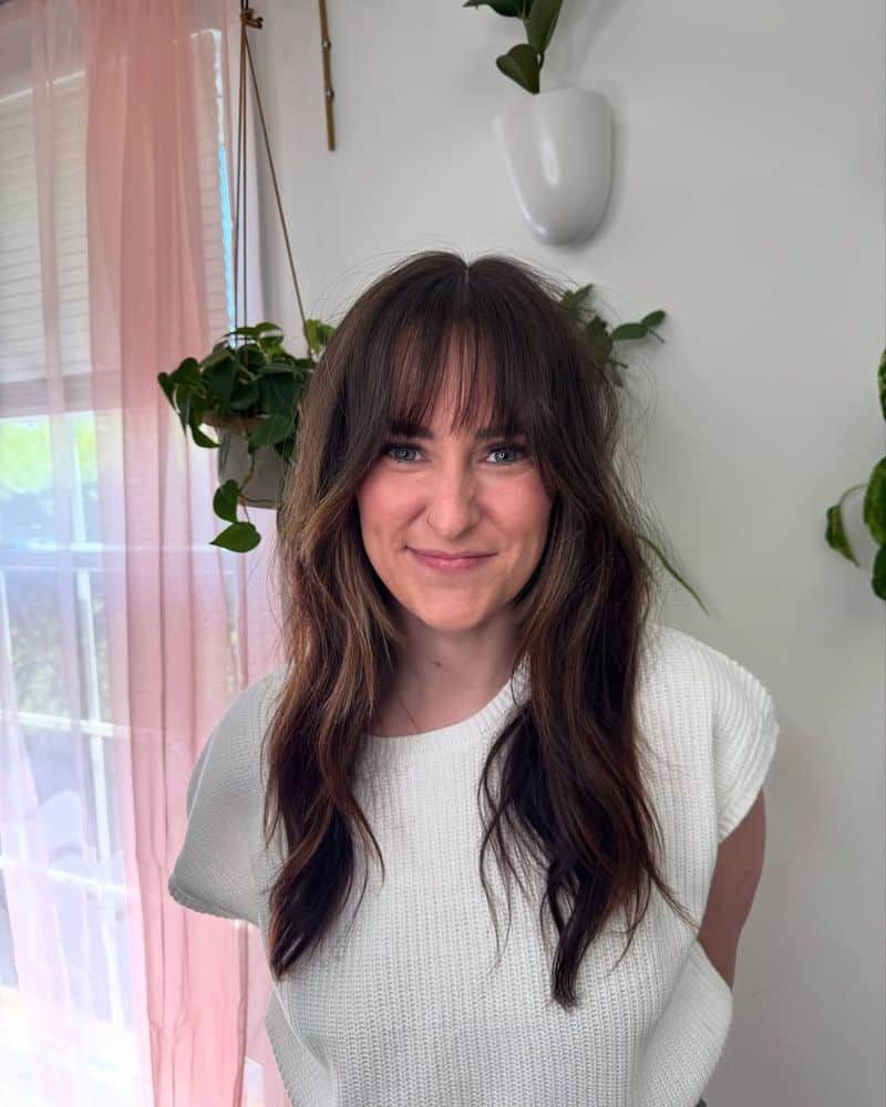 38. Chestnut Brown Shag with Soft Wispy Bangs