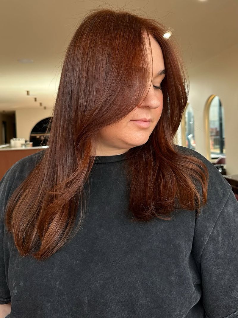 3. Chestnut Copper Melt with Curtain Bangs