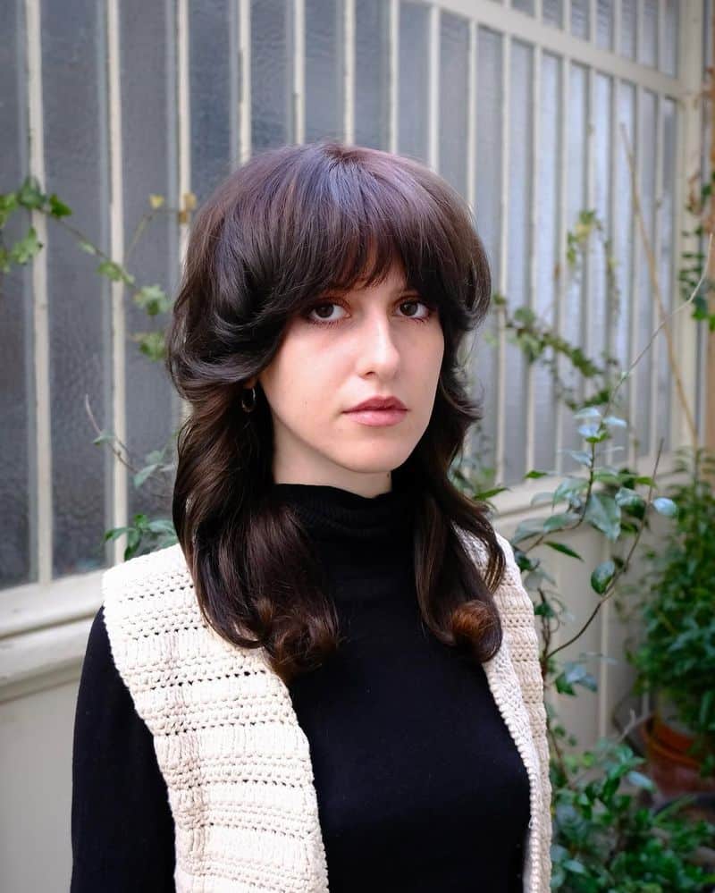 50. Chestnut Retro Wolf Cut with Rounded Fringe