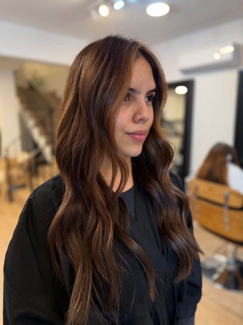 17. Chestnut Waves with Caramel Highlights