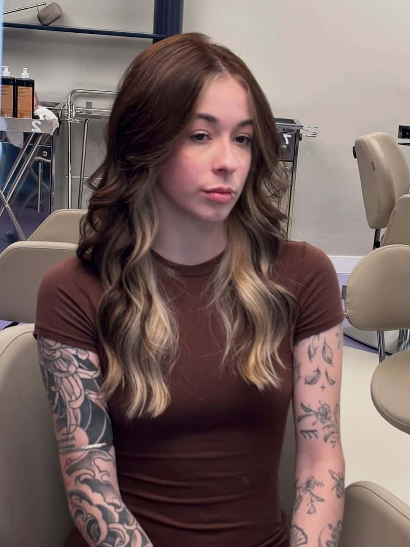 19. Chestnut and Cream Peekaboo Waves