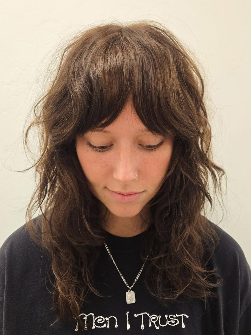 33. Choppy Brown Shag with Heavy Curtain Fringe