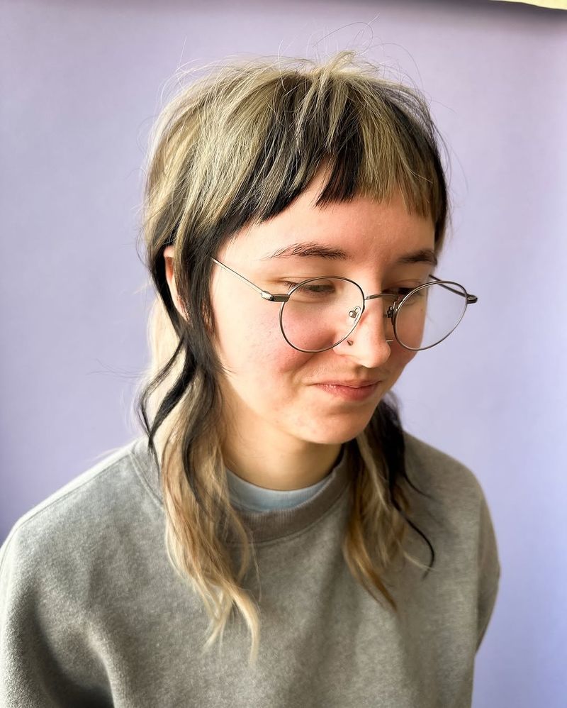 27. Chunky Two-Tone Mullet with Micro Bangs