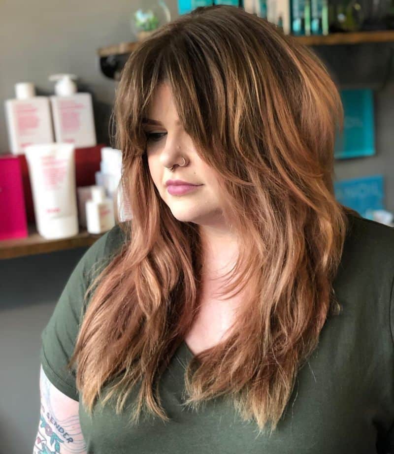 60. Copper Amber Long Shag with Curtained Fringe