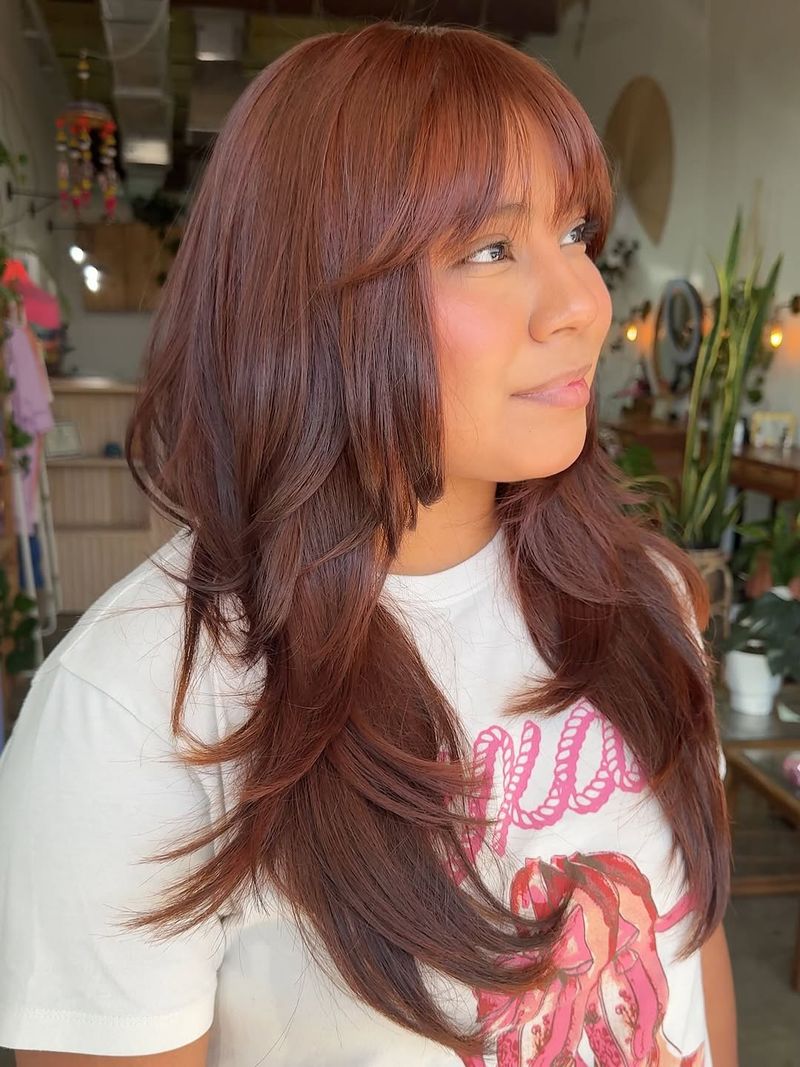 32. Copper Chestnut Layers with Wispy Bangs