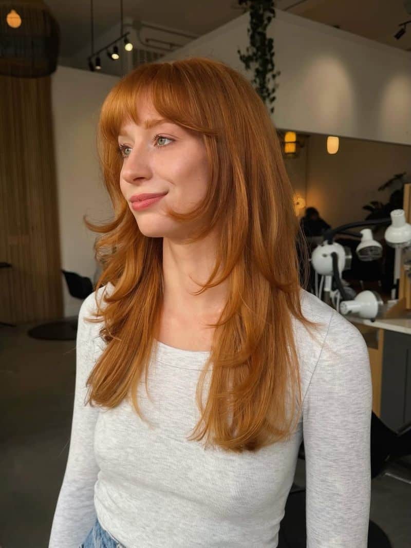 7. Copper Layers with Heavy Bangs