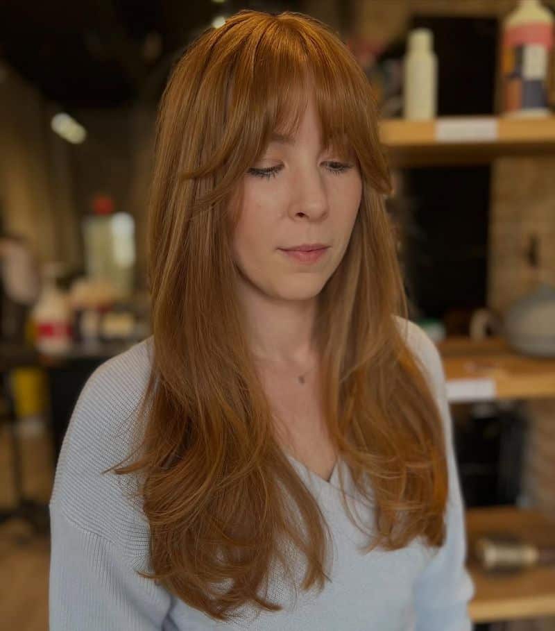 4. Copper Long Layers with Soft Fringe