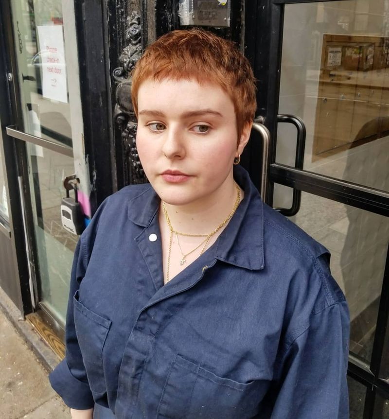 60. Copper Micro Crop with Blunt Baby Bangs