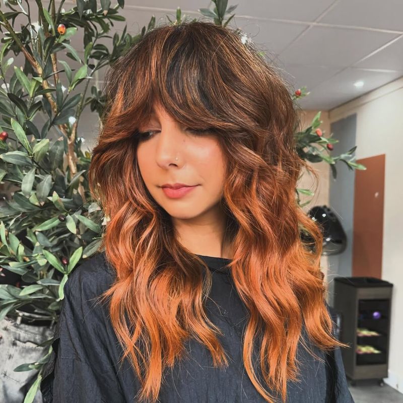 24. Copper Ombre Shag with Curtain Bangs