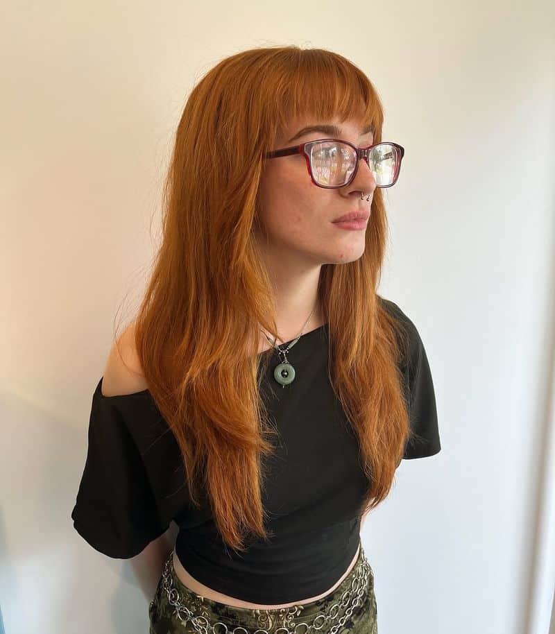 46. Copper Shag with Blunt Bangs