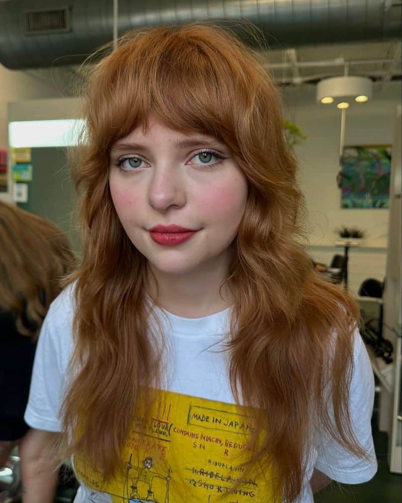 30. Copper Shag with Full Bangs