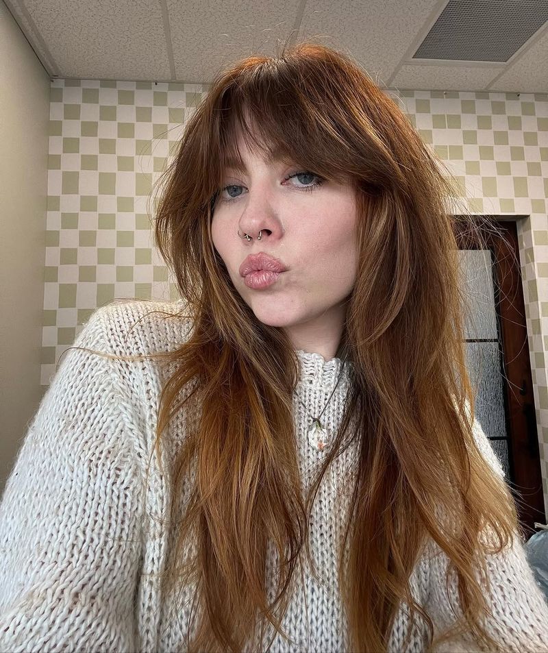 41. Copper Shag with Heavy Curtain Bangs