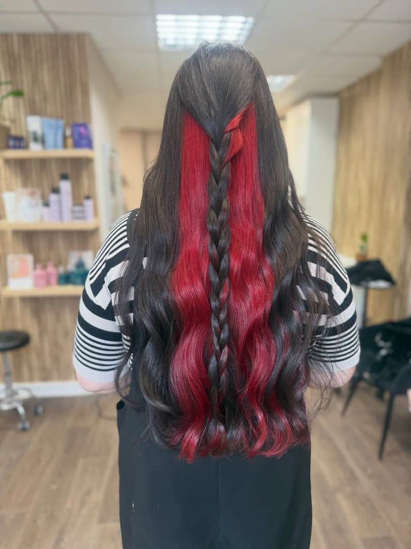 34. Crimson Cascade Braided Half-Up