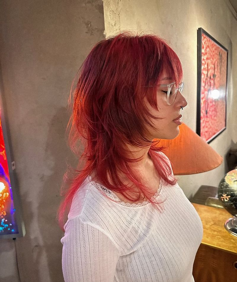 28. Crimson Feathered Shag with Wispy Bangs