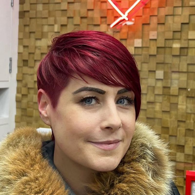 23. Crimson Side-Swept Pixie