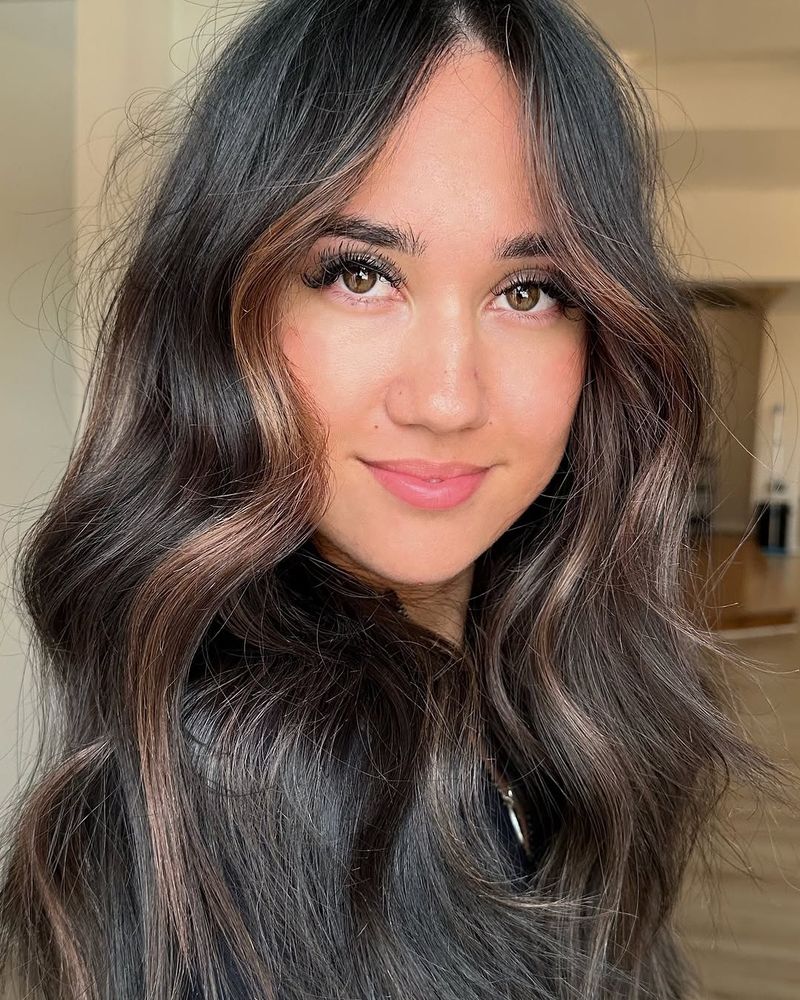 34. Dark Brown With Caramel Face-Framing Highlights
