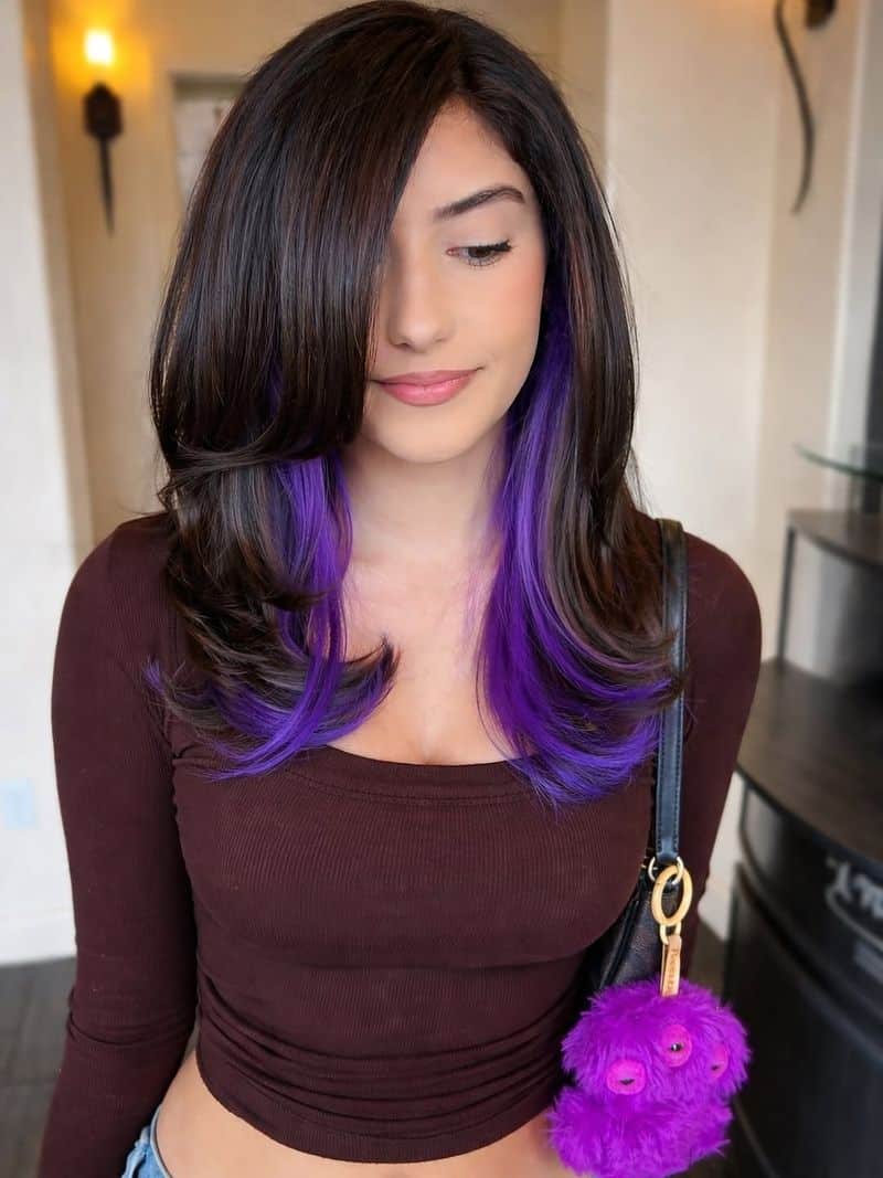 55. Dark Brown and Neon Violet Peekaboo Highlights