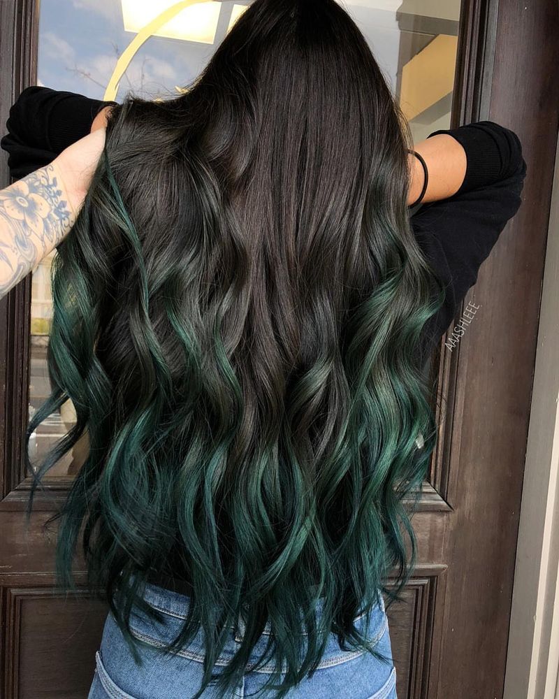 7. Dark Brown to Deep Emerald Dip Dye