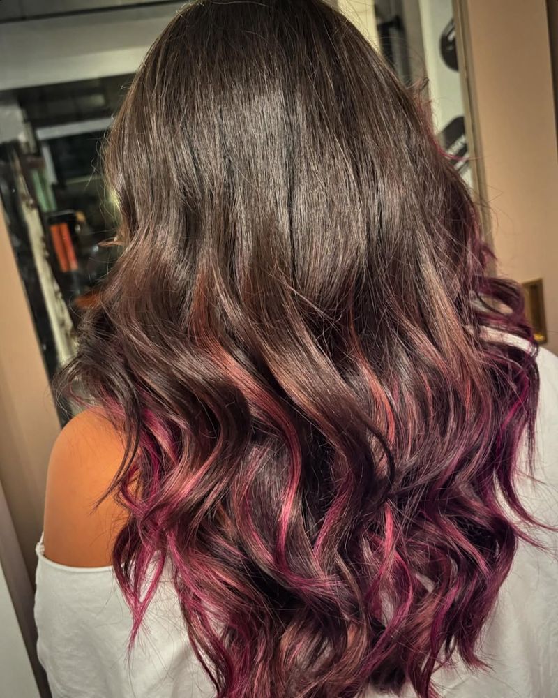7. Dark Brown with Magenta Peekaboo Highlights